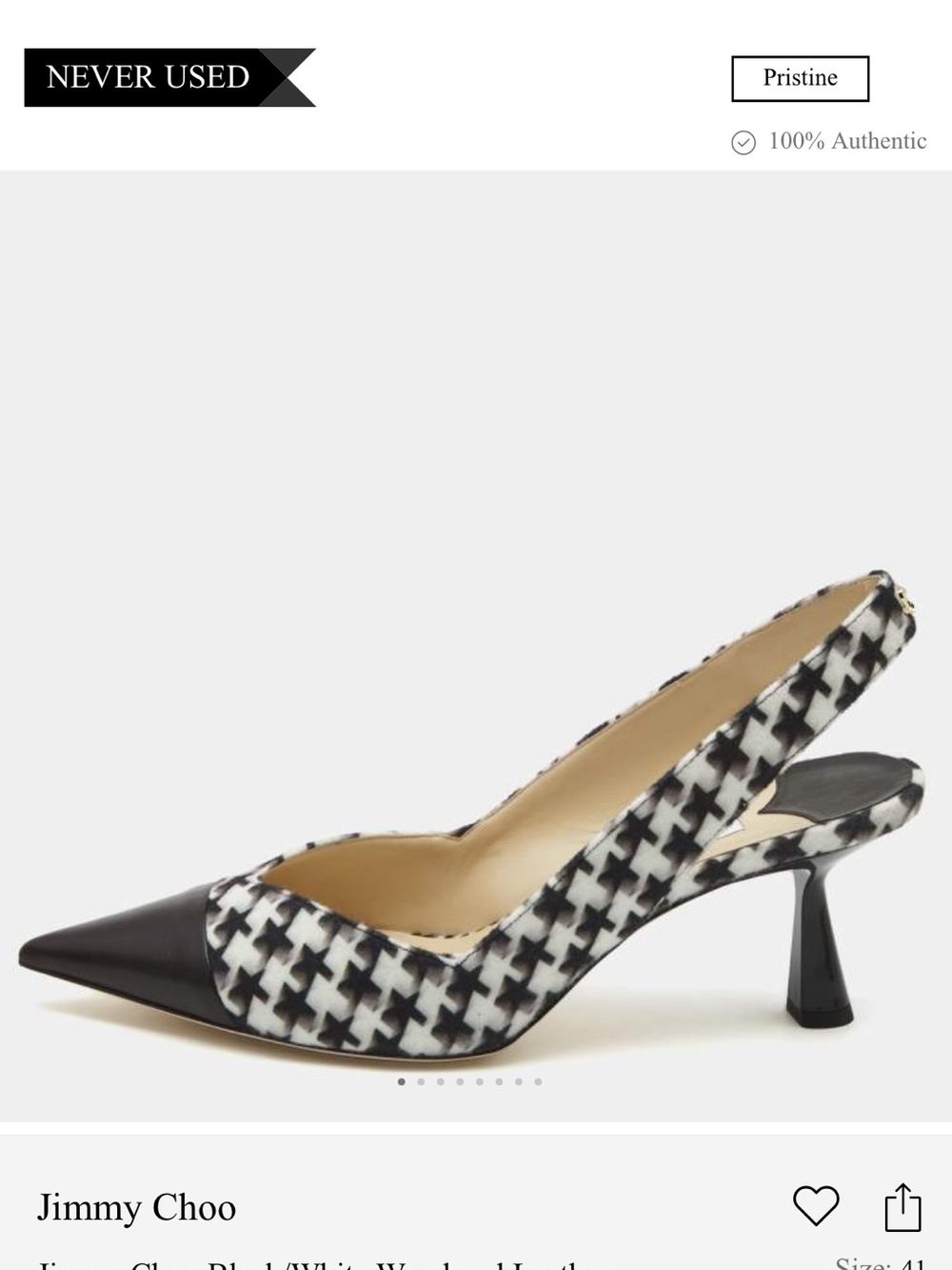 Jimmy Choo Black & White Pointed Slingback Pumps - Houndstooth